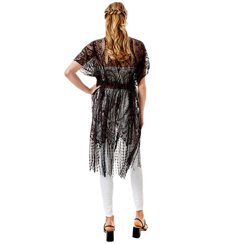 Paisley Crochet Lace Fringe Cover Up Poncho