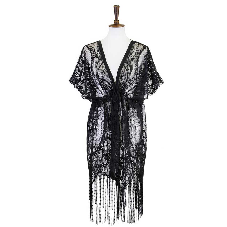 Paisley Crochet Lace Fringe Cover Up Poncho