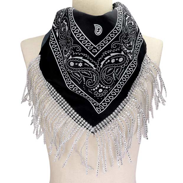 Rhinestone Like Fringe Cowgirl Bandana Scarf