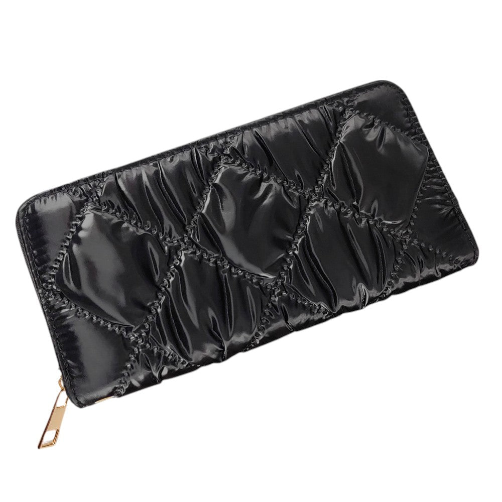 Shiny Faux Leather Padded Wallet with Wristlet