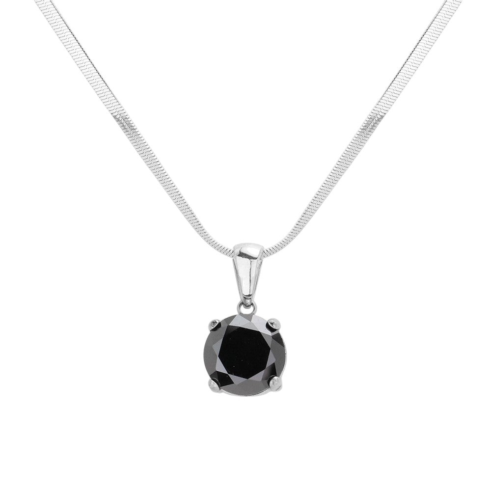 Stainless Steel CZ Round Pendant Necklace