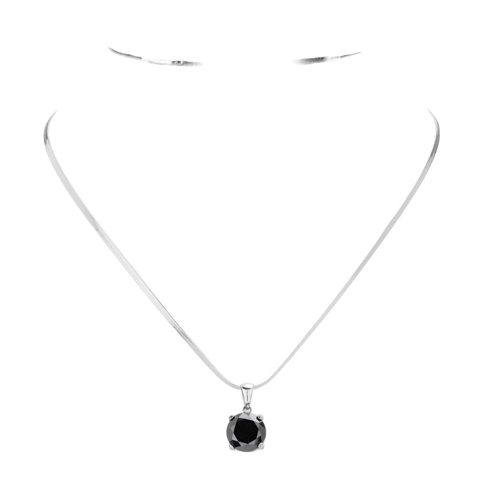 Stainless Steel CZ Round Pendant Necklace