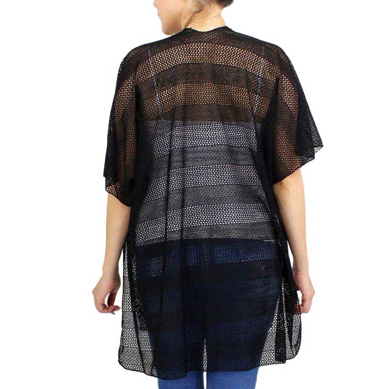 Striped Net Cover Up Kimono Poncho