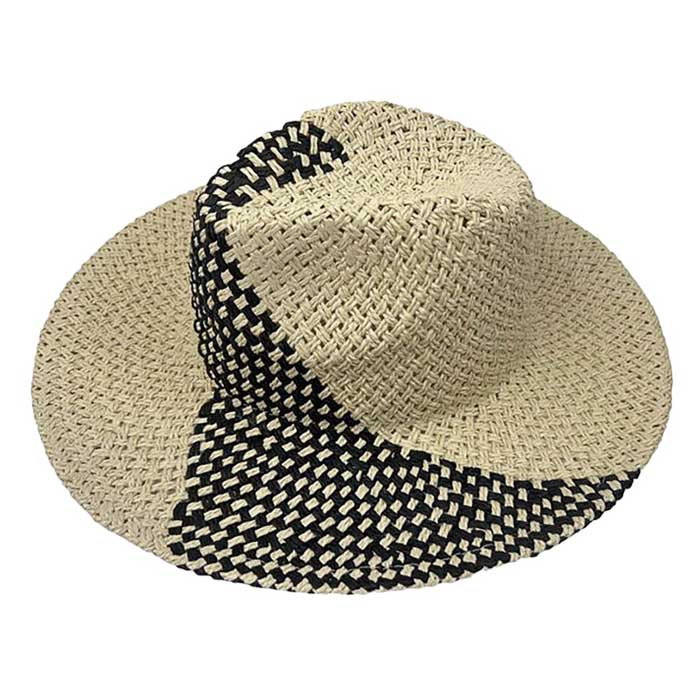 Two Tone Woven Straw Fedora Hat