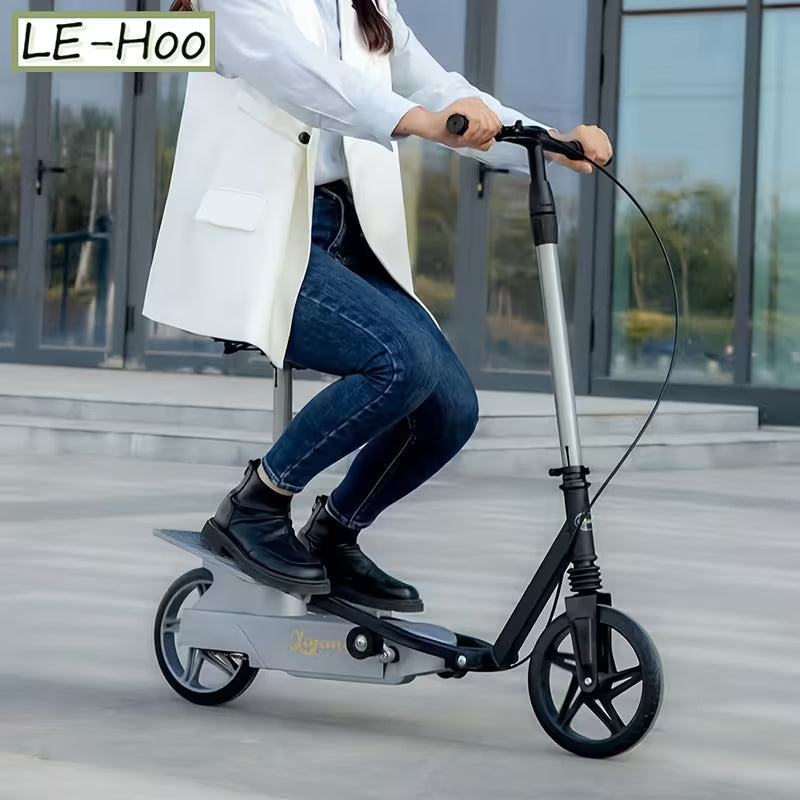 Black Foldable Scooter with Rear Suspension and Rear Brake  Stainless Steel, Perfect for Campus and Commuting