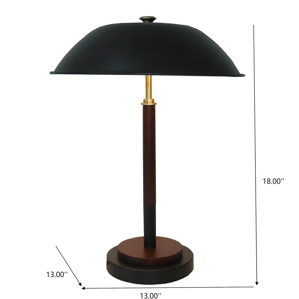 Umbrella Table Lamp – Black Metal Shade, Walnut Rubber Wood Base & E26 Socket | Modern Bedside & Desk Lamp