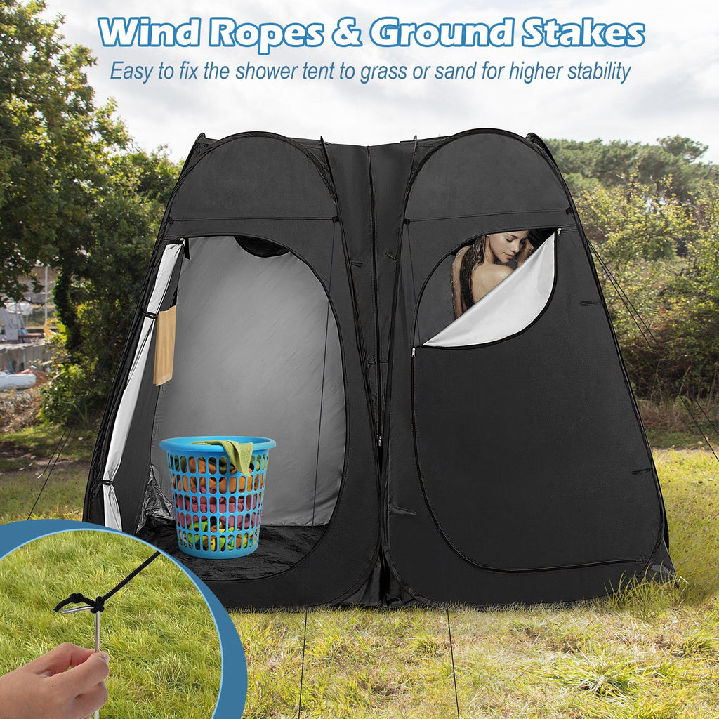 Oversized Pop Up Shower Tent with Window Floor and Storage Pocket