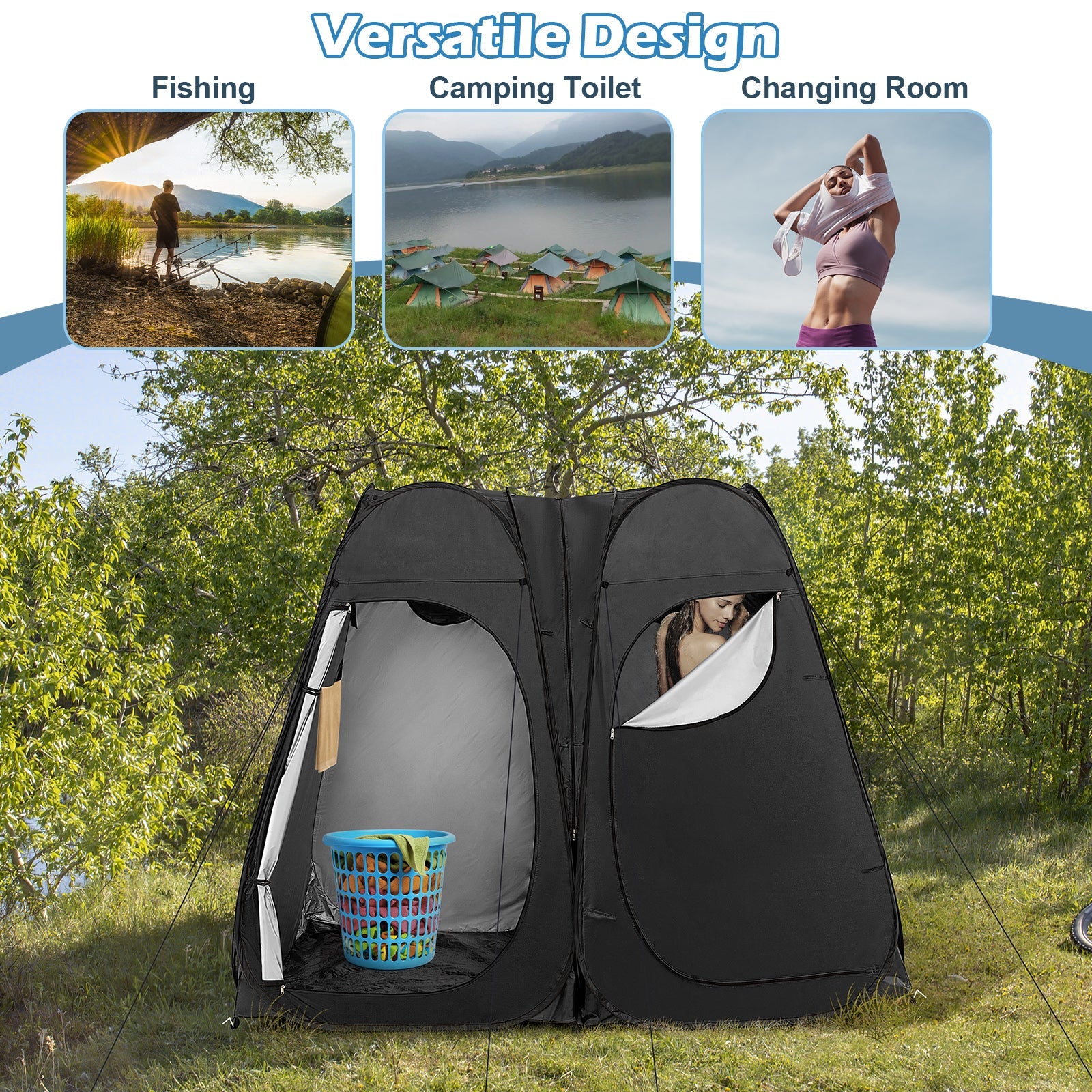 Oversized Pop Up Shower Tent with Window Floor and Storage Pocket
