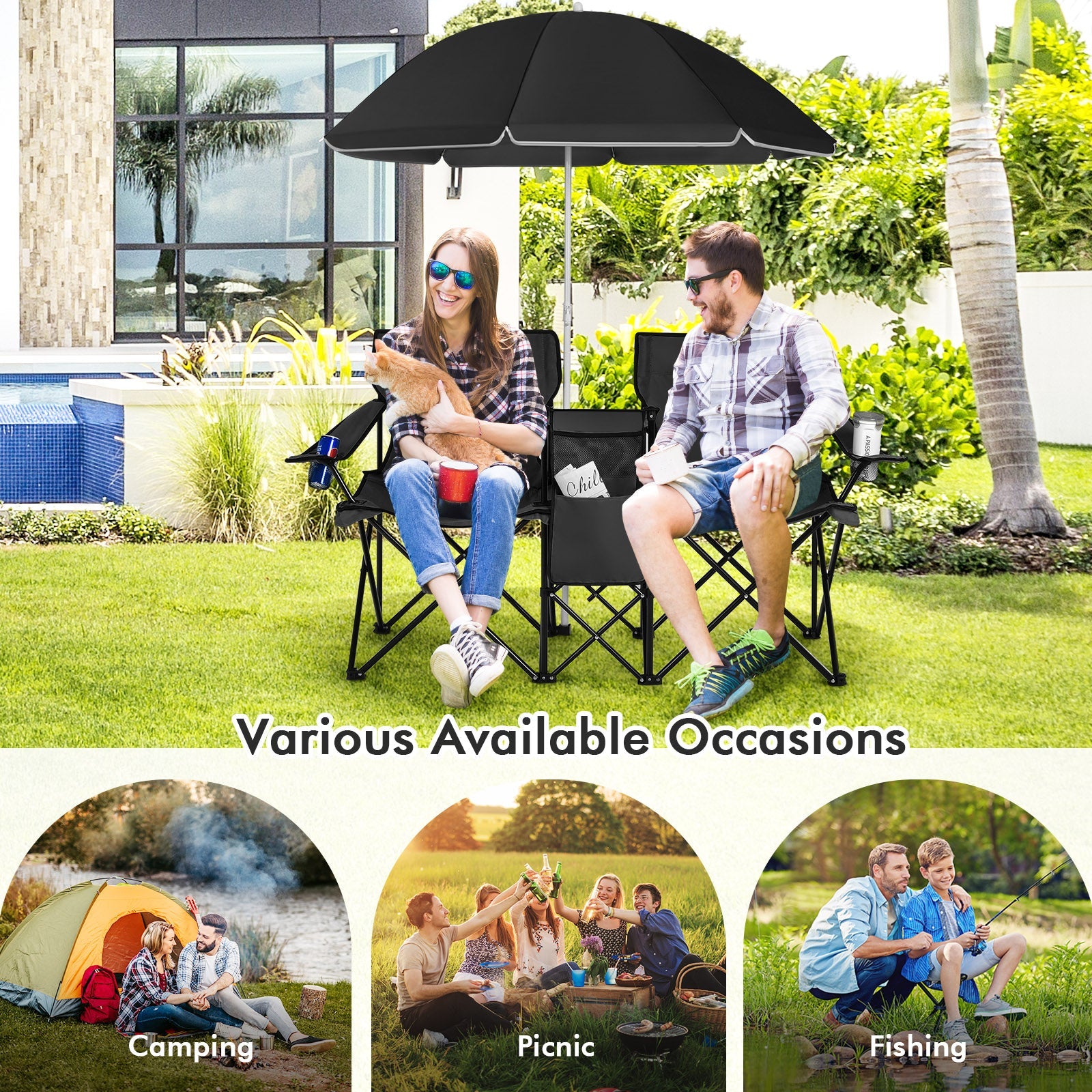Portable Folding Picnic Double Chair