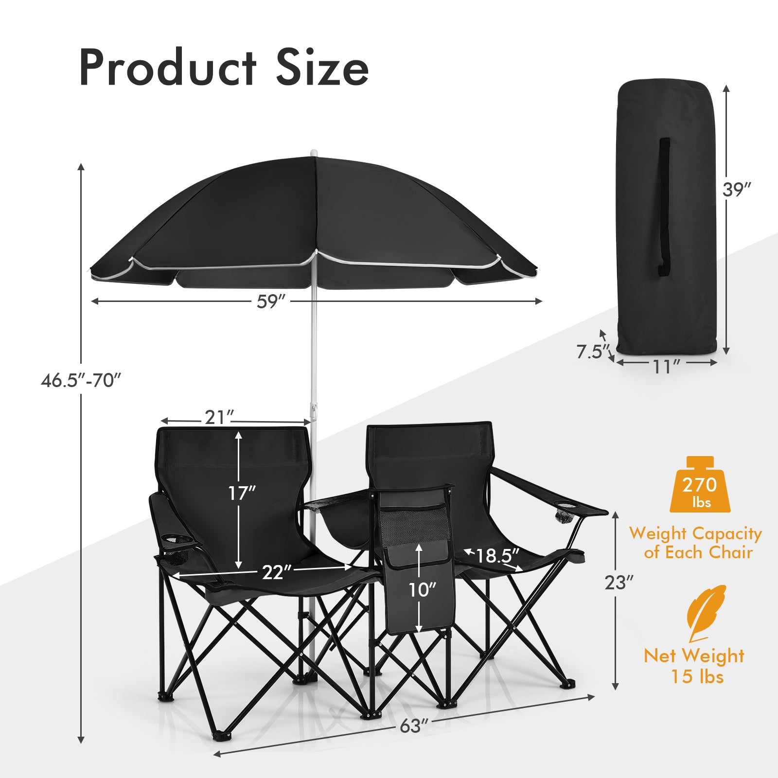 Portable Folding Picnic Double Chair
