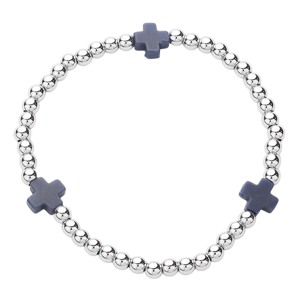 Cross Pointed Stainless Steel Ball Beaded Stretch Bracelet