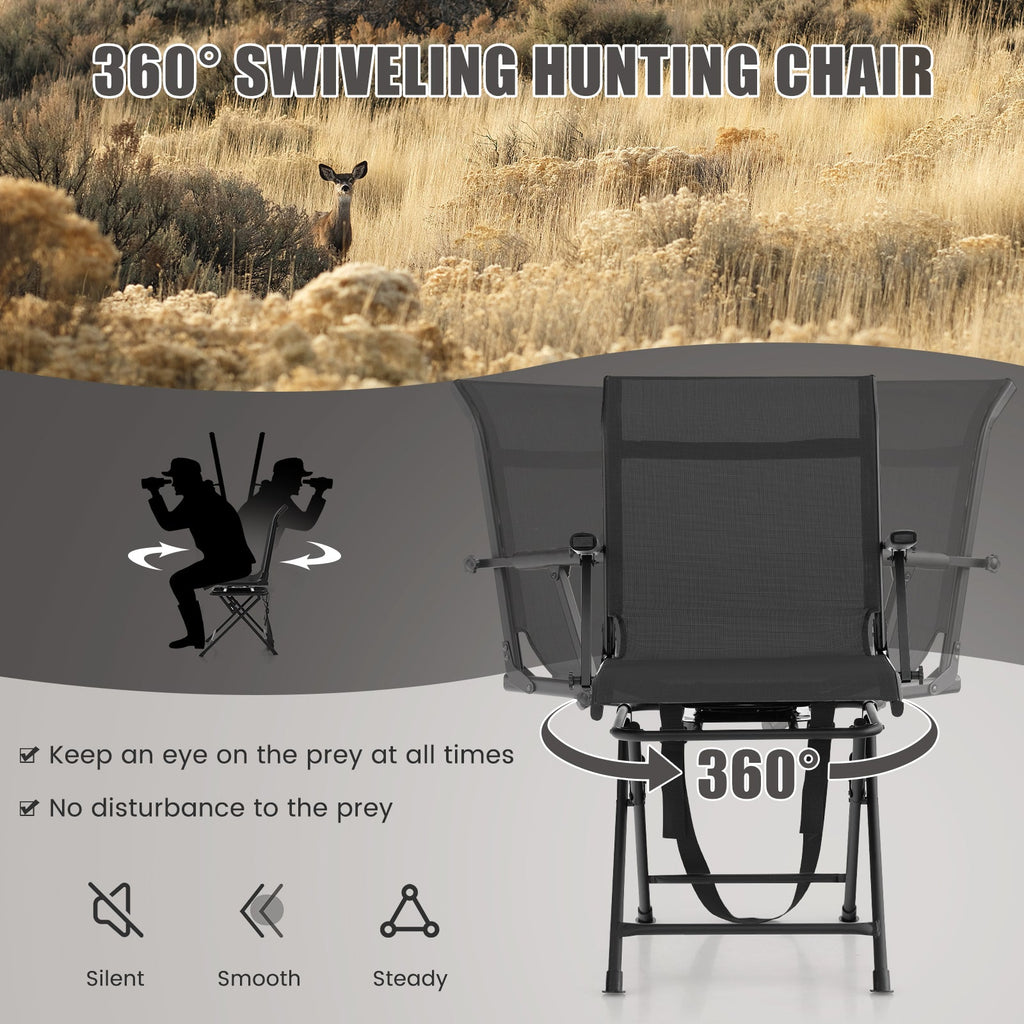 Foldable Swivel Patio Chair with Armrest and Mesh Back