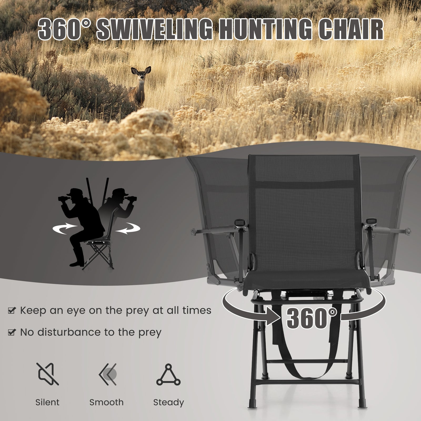 Foldable Swivel Patio Chair with Armrest and Mesh Back