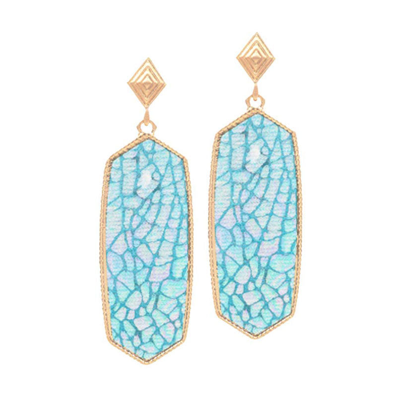 Patterned Hexagon Dangle Earrings