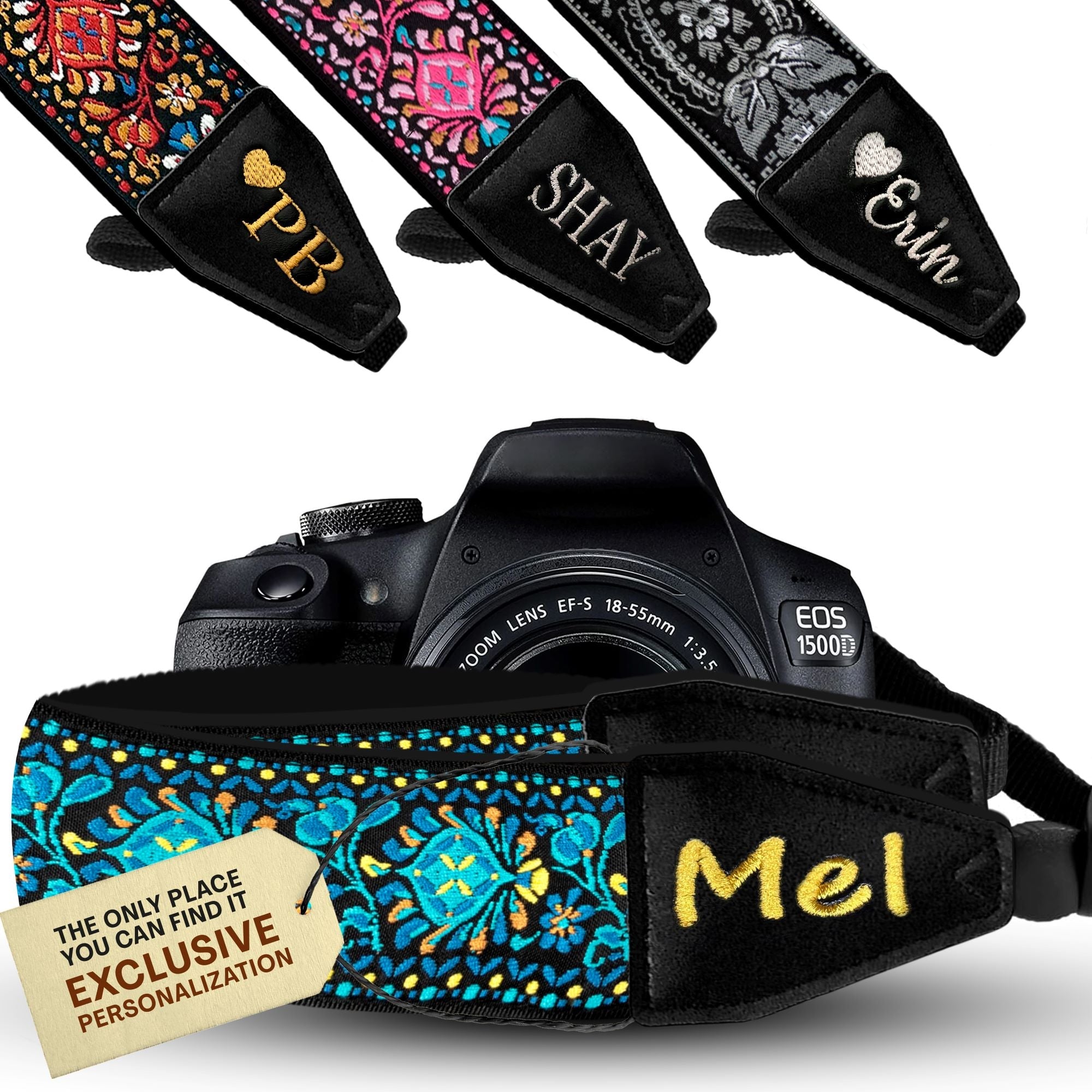 Personalized Embroidered Blue Woven Camera Strap