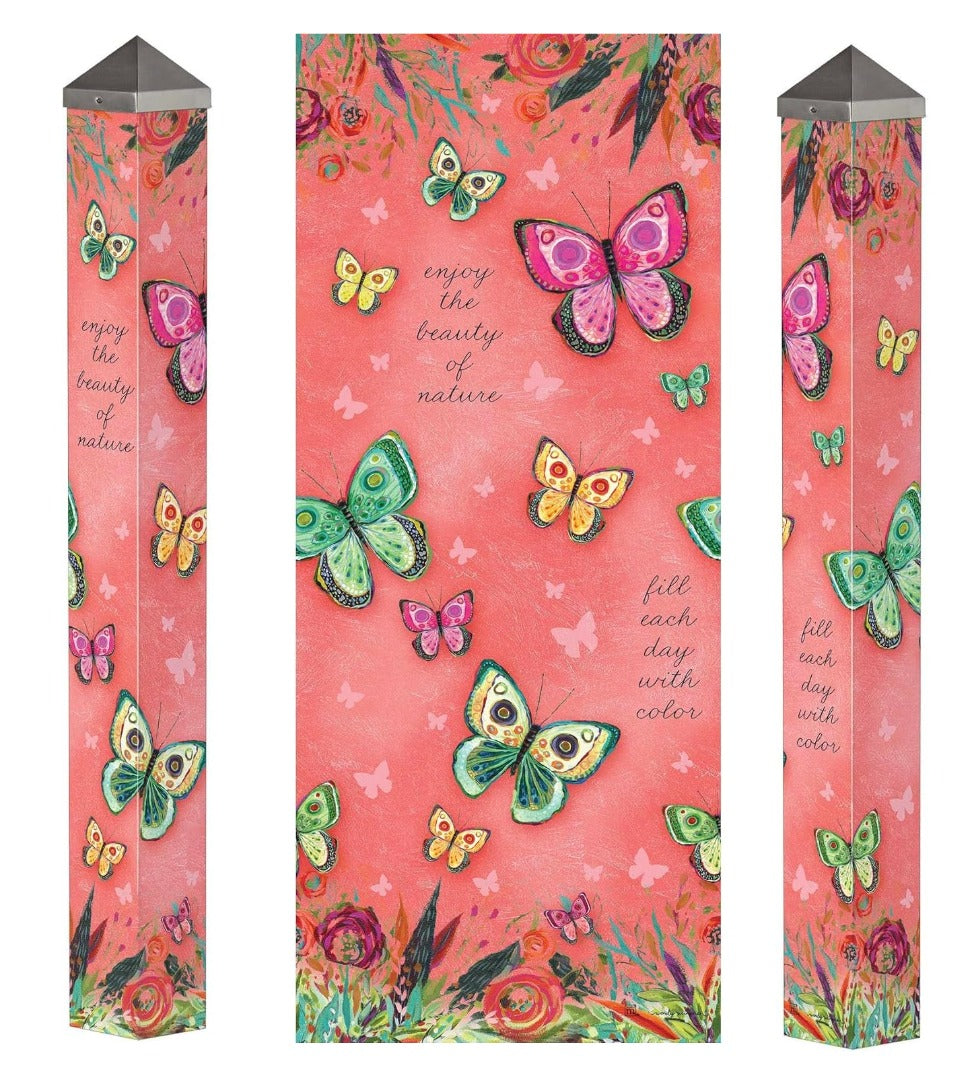 Boho Butterfly Pink Art Pole 40 Inches Tall