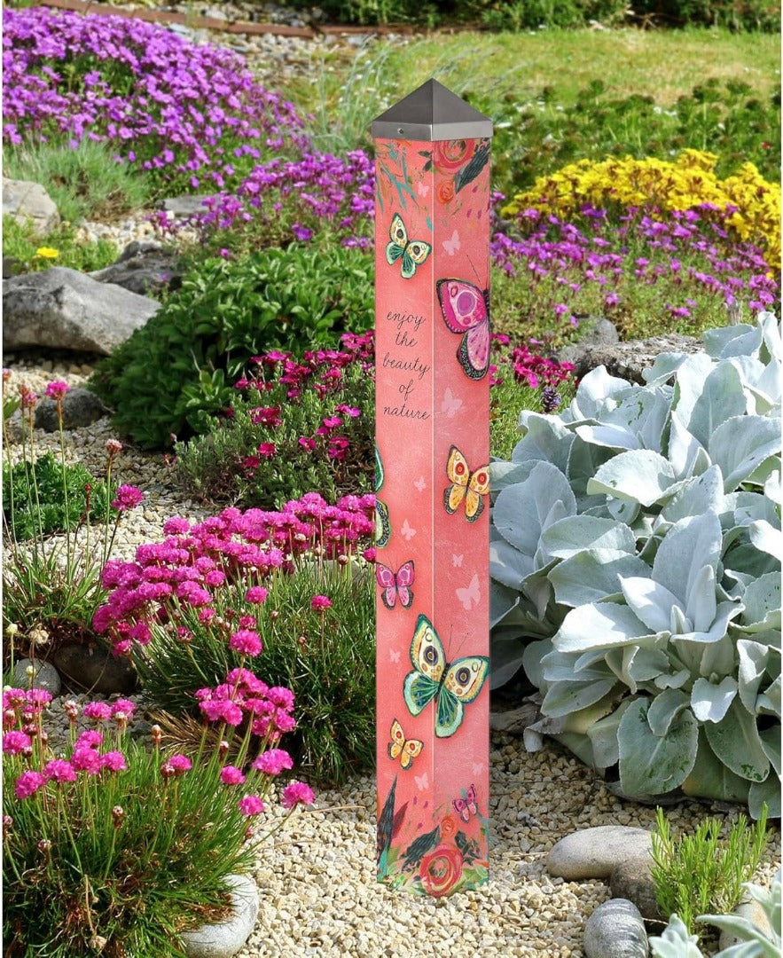 Boho Butterfly Pink Art Pole 40 Inches Tall