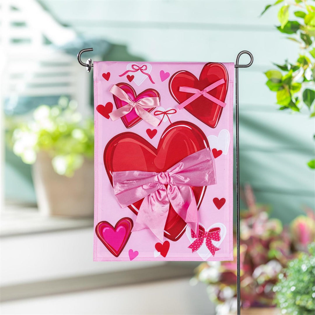 Bows & Hearts 2 Sided Garden Flag