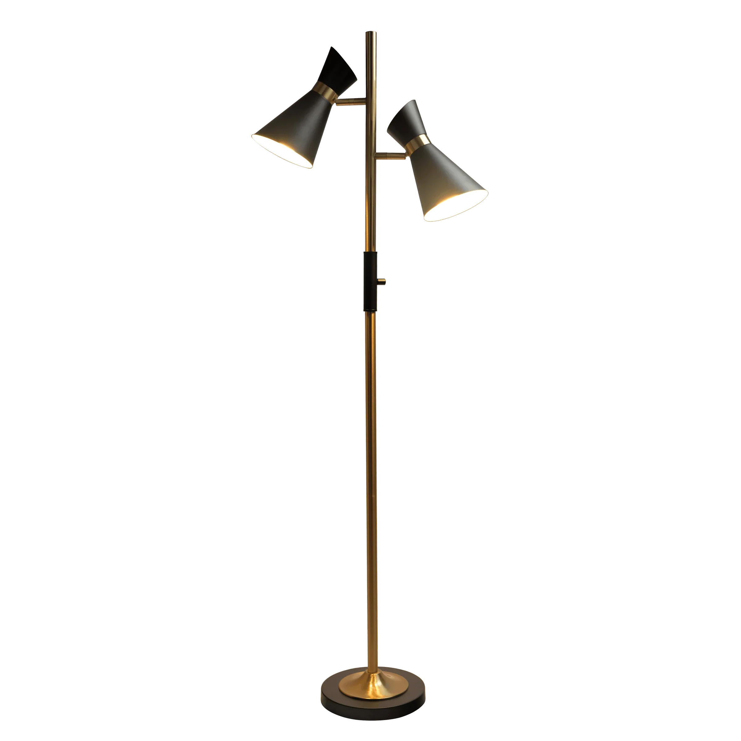 Double Spot Floor Lamp – Brushed Gold Finish, 4-Way Switch & Metal Base | Modern Reading & Accent Lighting