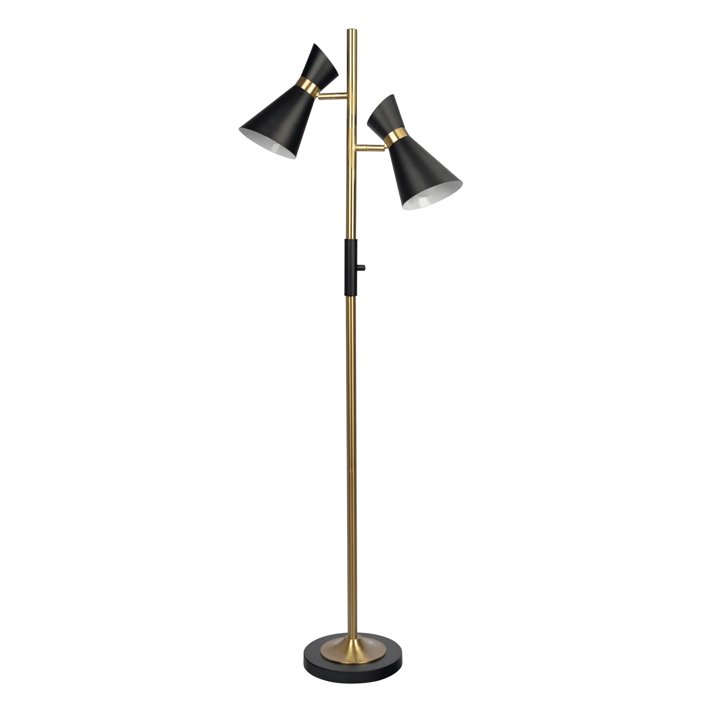 Double Spot Floor Lamp – Brushed Gold Finish, 4-Way Switch & Metal Base | Modern Reading & Accent Lighting