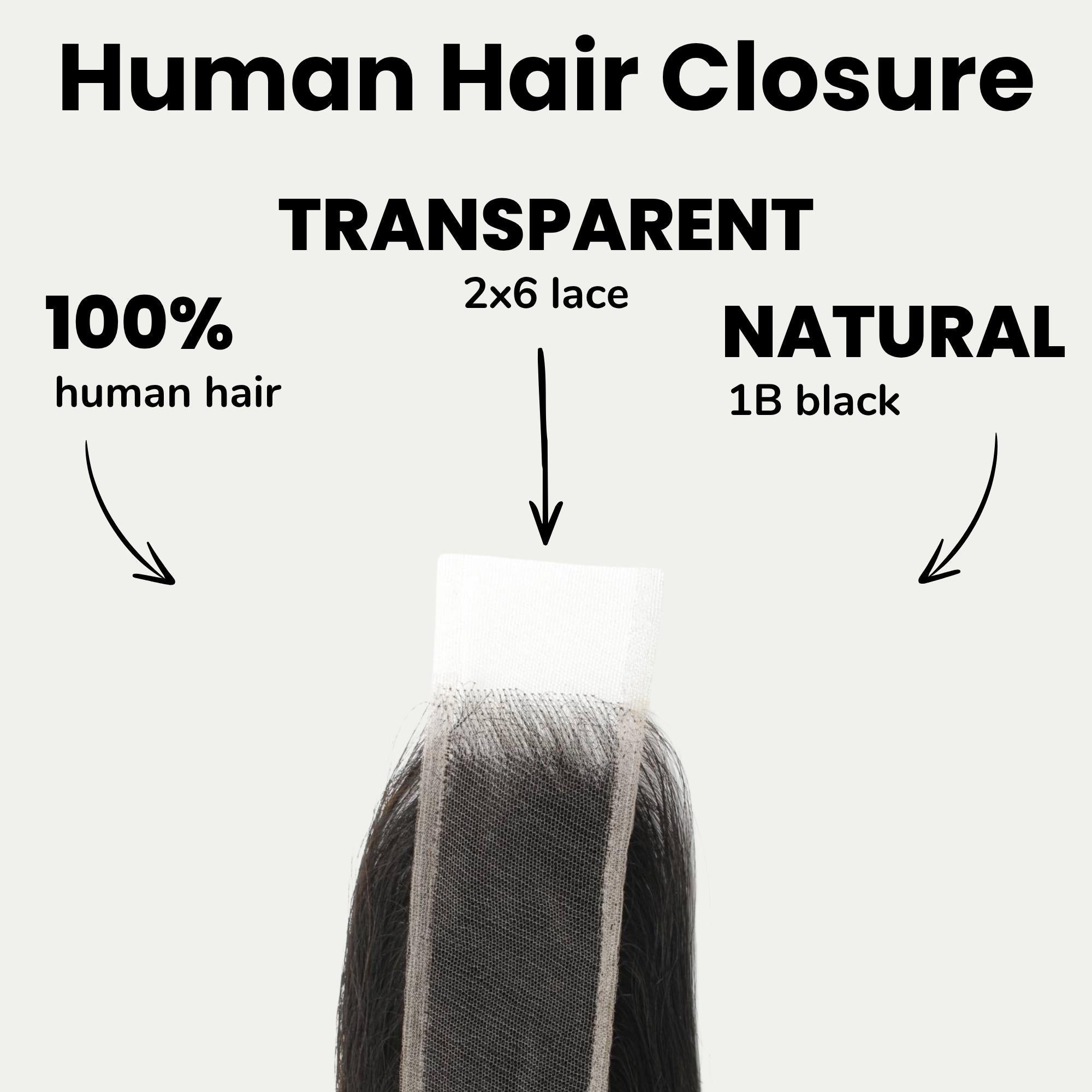 Brazilian Body Wave 2x6 Transparent Lace Human Hair Closure