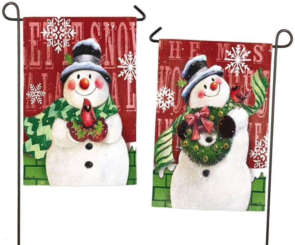 Brick Snowmen Christmas Garden Flag 2 Sided Winter