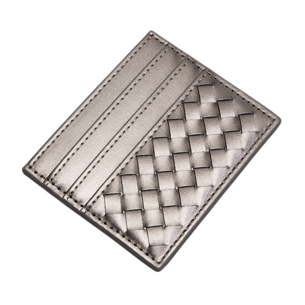 Faux Leather Basket Weave Card Holder Wallet