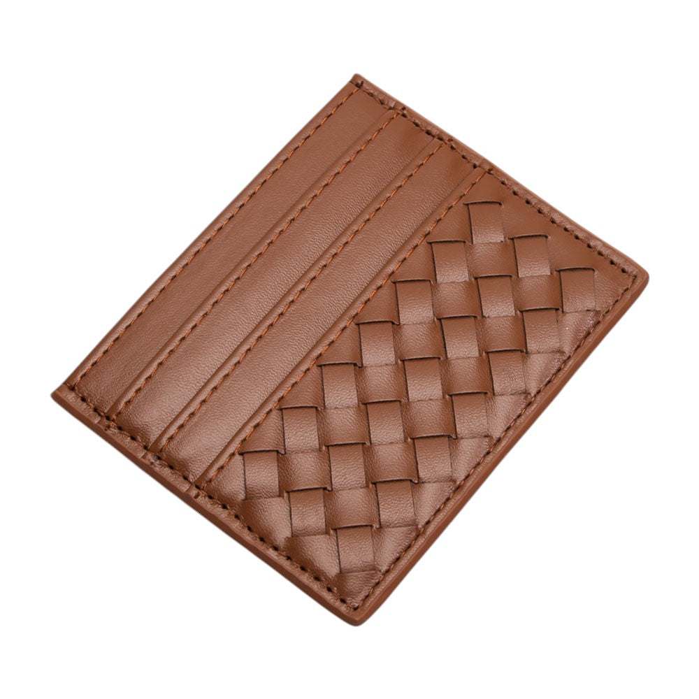 Faux Leather Basket Weave Card Holder Wallet