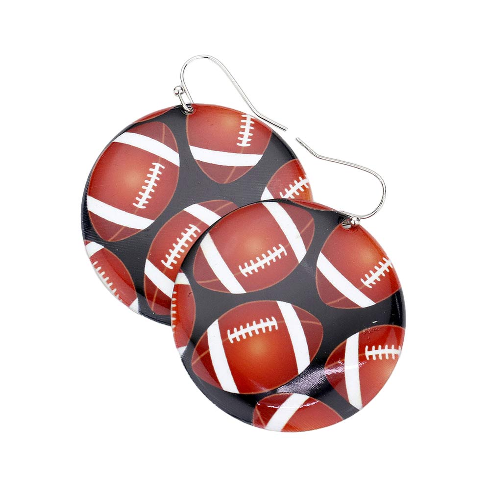 Football Patterned Metal Round Dangle Earrings