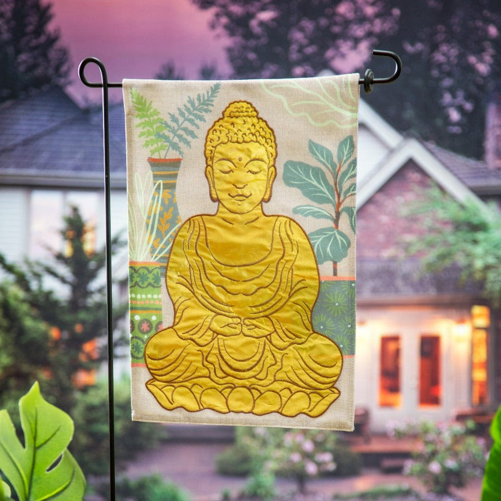 Buddha Garden Flag 2 Sided Burlap