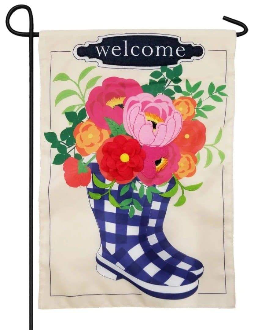 Buffalo Check Boots Welcome Garden Flag 2 Sided Applique