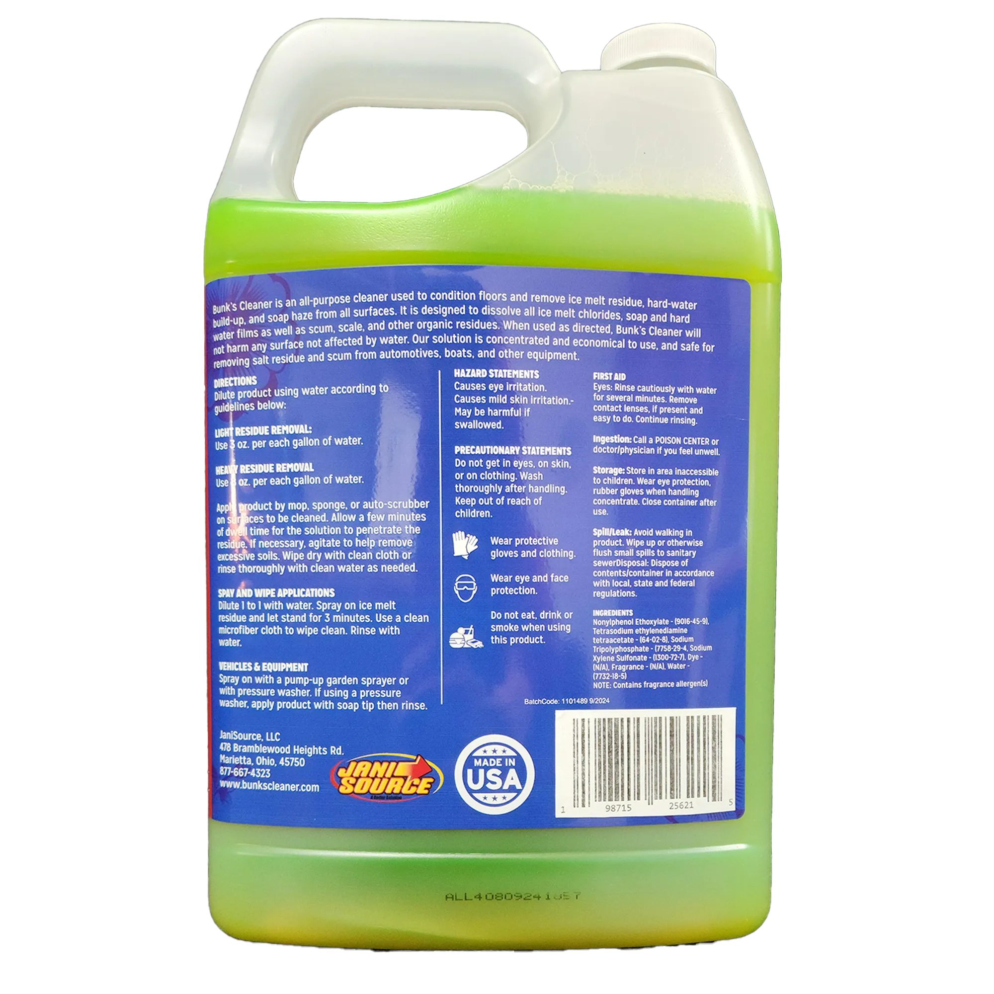 Bunk’s Cleaner – Concentrated Ice Melt Residue & Salt Stain Remover (1 Gal)
