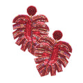 Beaded Tropical Leaf Dangle Earrings