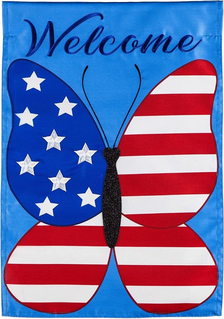 Butterfly Patriotic Garden Flag 2 Sided Applique Welcome