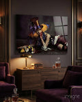 Reclining Circus Jester Woman Glass Wall Art