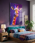 Purple Pink Painted Giraffe Glass Wall Art