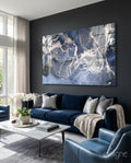 Blue Silver Ink Marble Glass Wall Art
