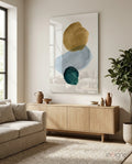 Gold Blue Teal Stacked Circles Glass Wall Art