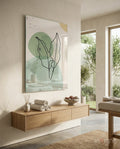 Twin Leaves Sage Green Line Glass Wall Art