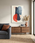 Navy Blue Red Scribble Blobs Glass Wall Art