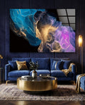 Teal Gold Purple Ink Burst Glass Wall Art