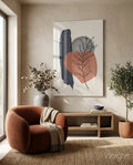 Leaf Sprig Terracotta Navy Brush Glass Wall Art