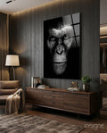 Black And White Ape Portrait Glass Wall Art