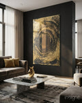 Black Gold Swirl Vortex Glass Wall Art