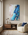 Blue Copper Ink Marble Flow Glass Wall Art