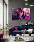 Magenta Grid Classical Bust Collage Glass Wall Art