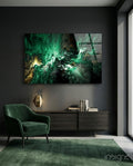 Green Gold Ink Cloud Abstract Glass Wall Art