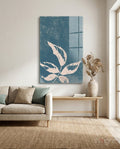 Blue Cyanotype Leaf Silhouette Glass Wall Art