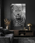 Bold Stare Leopard Portrait Glass Wall Art