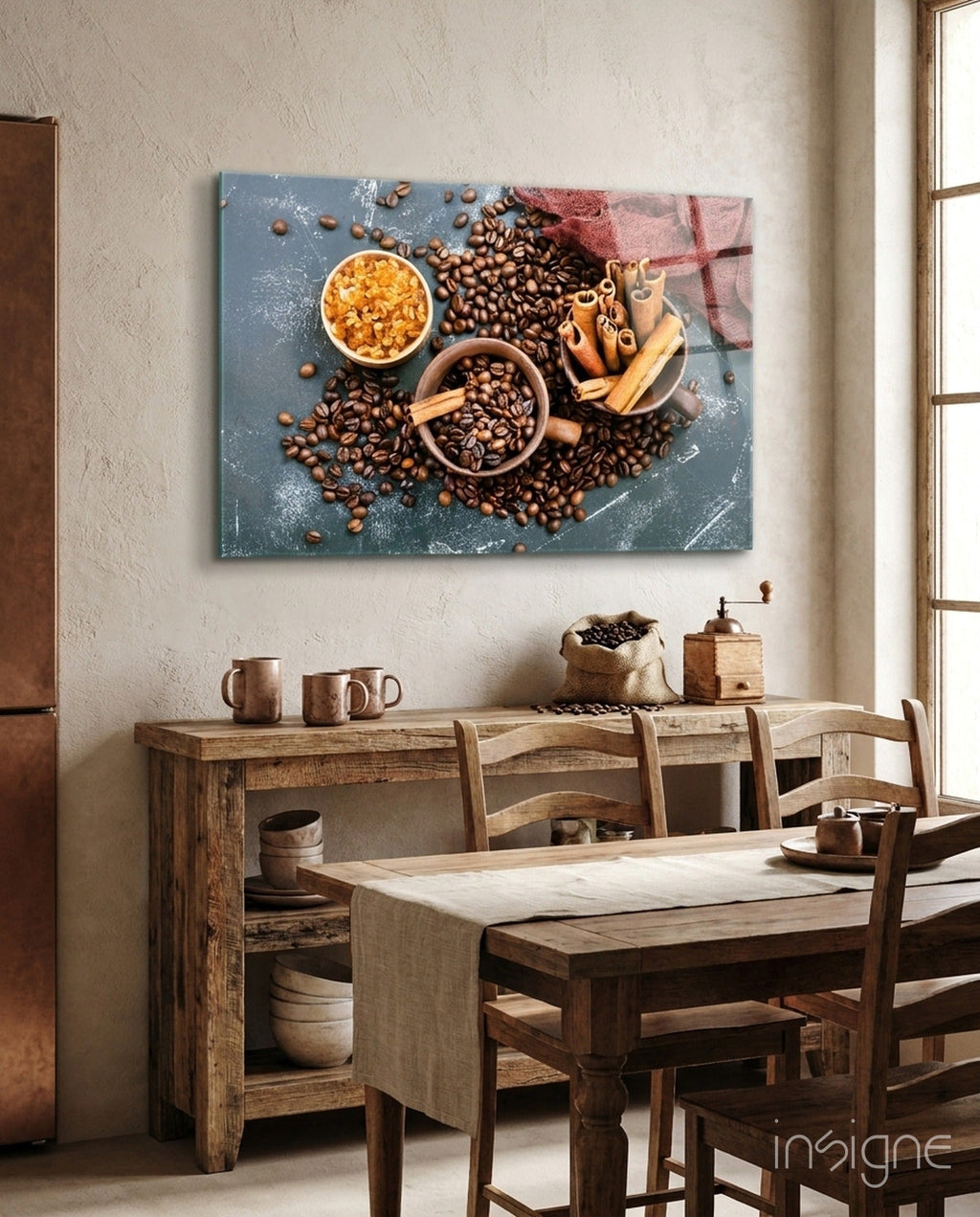 Scattered Coffee Beans And Cinnamon Glass Wall Art